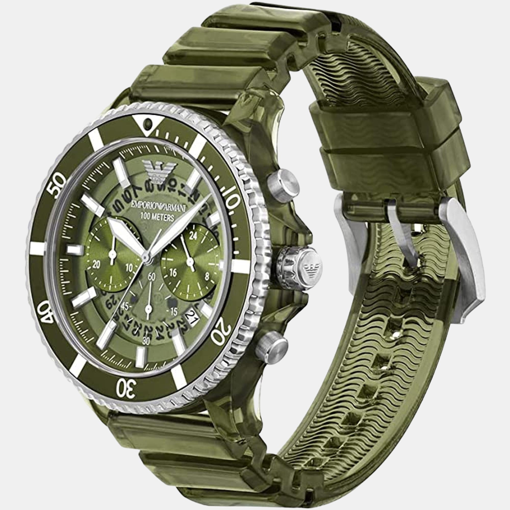 World Explorer Men Quartz Green Dial Chronograph Silicone Watch AR11534