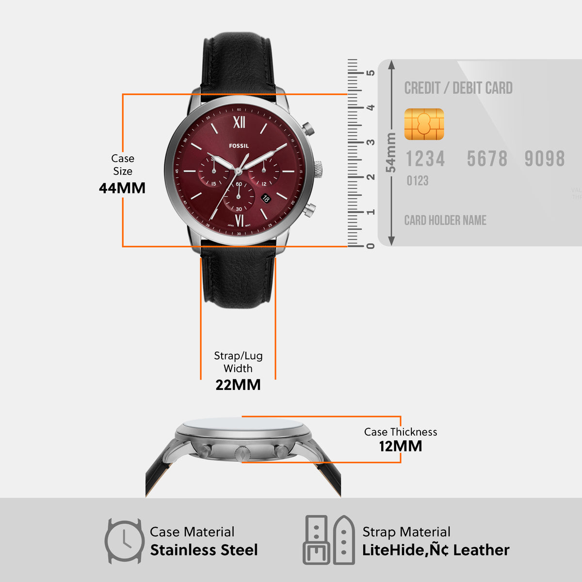 Fossil 44 mm Black Quartz watch