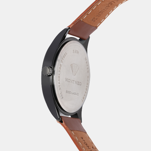 Sleek Black Analog Male Leather Watch 8009D-L4404-02