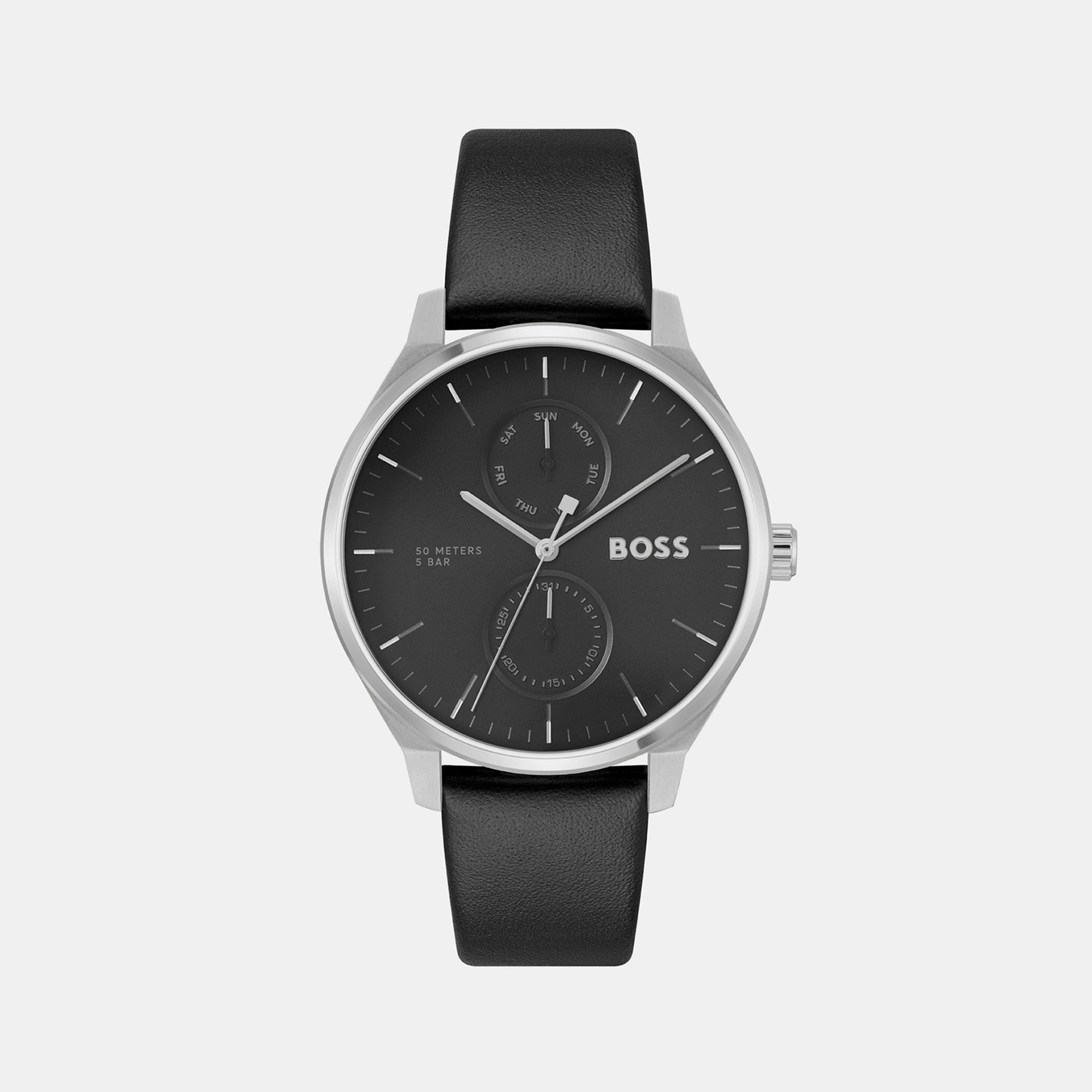 Mens black leather watches online