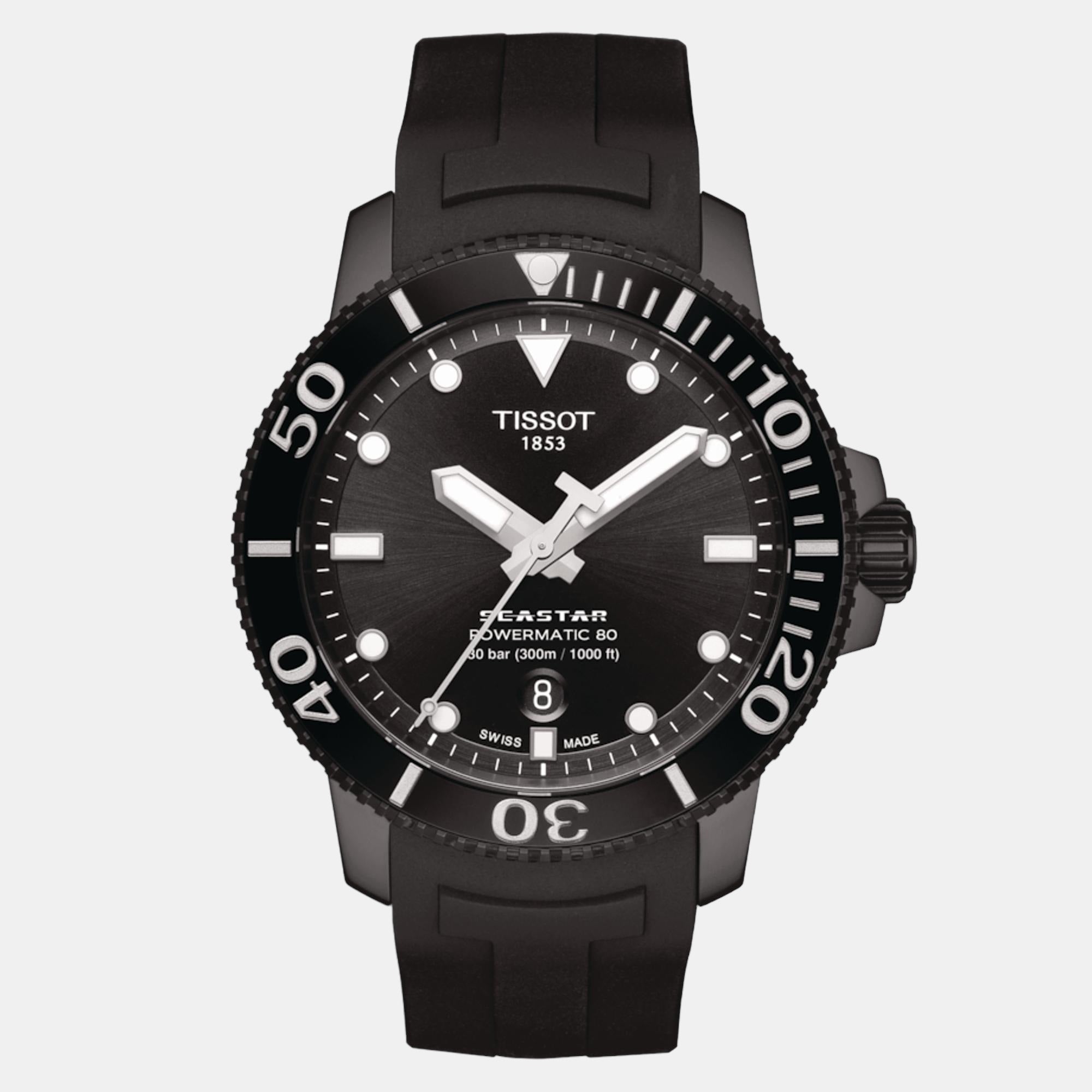 Seastar 1000 Men Automatic Black Dial Analog Silicone Watch T1204073705100