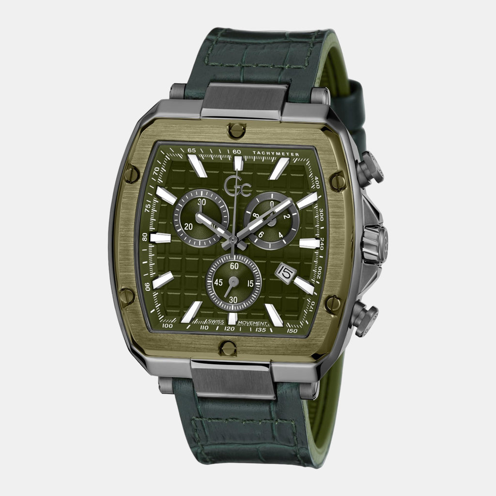Men Quartz Green Dial Chronograph Leather Watch Y83011G9MF