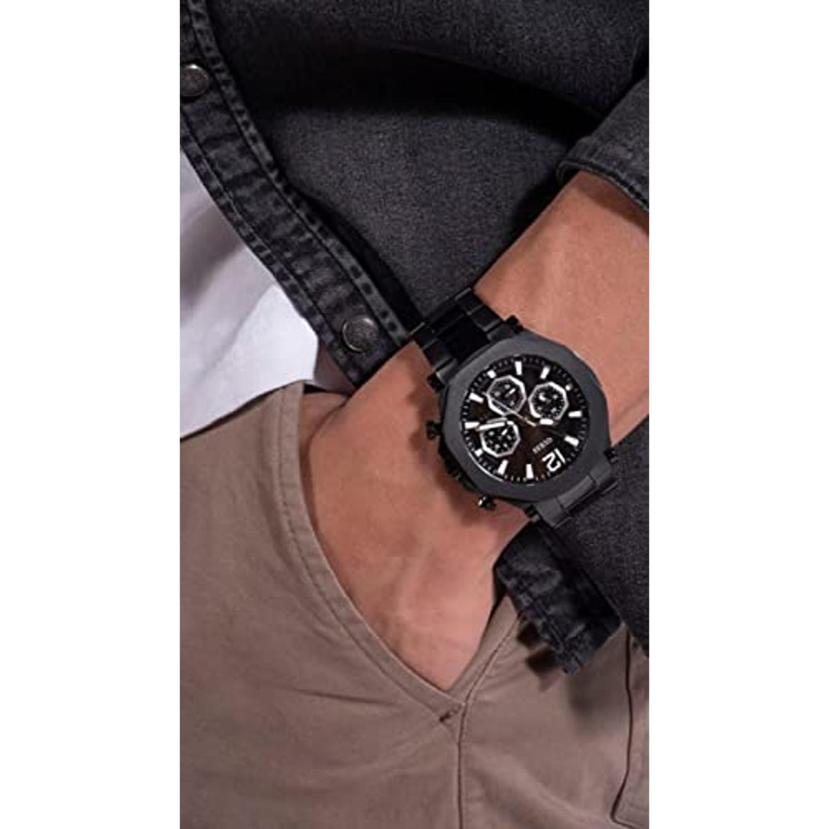 Gd Edge Men Quartz Black Dial Multi-Function Stainless Steel Watch Gw0539G3