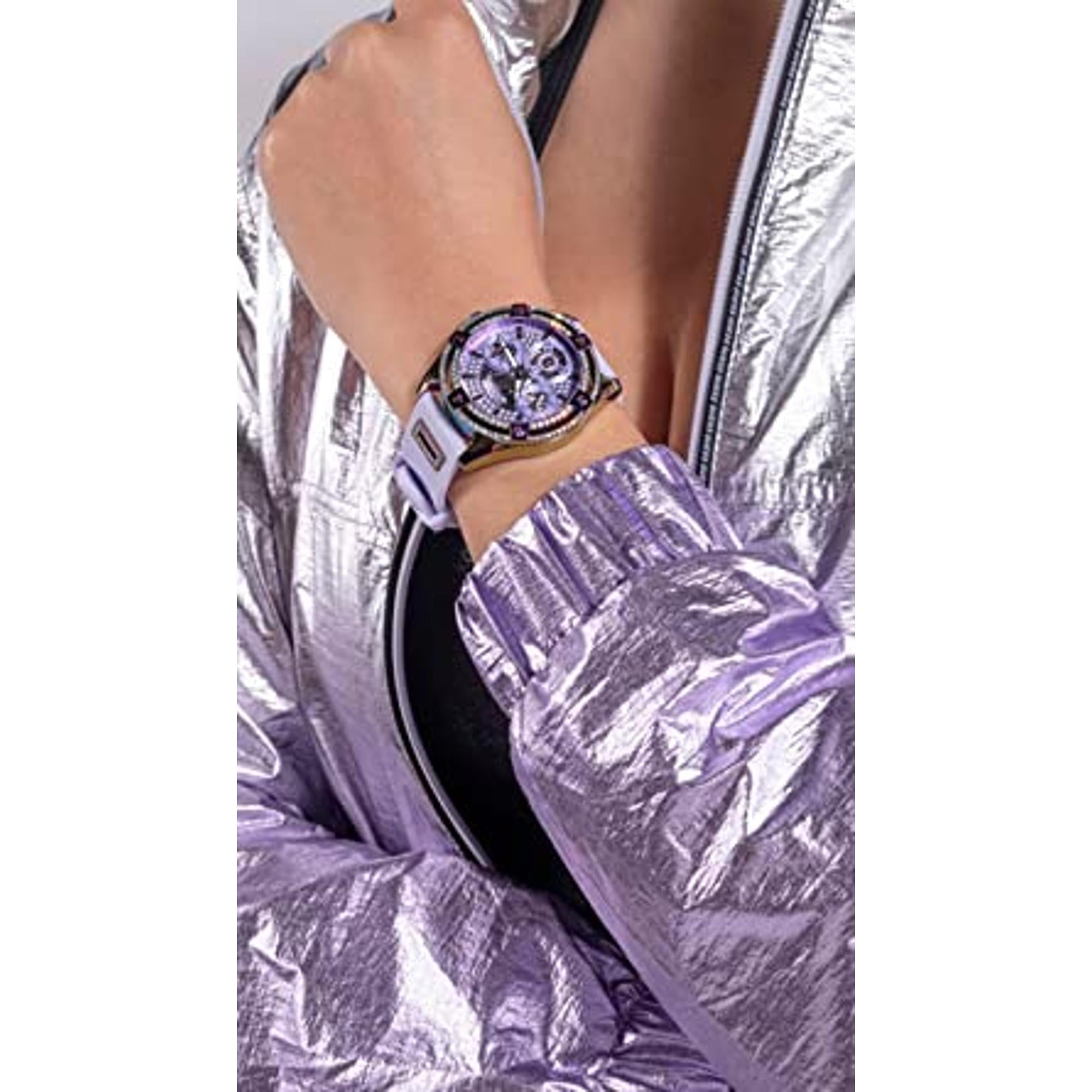 Women Quartz Purple Dial Chronograph Silicone Watch GW0536L4