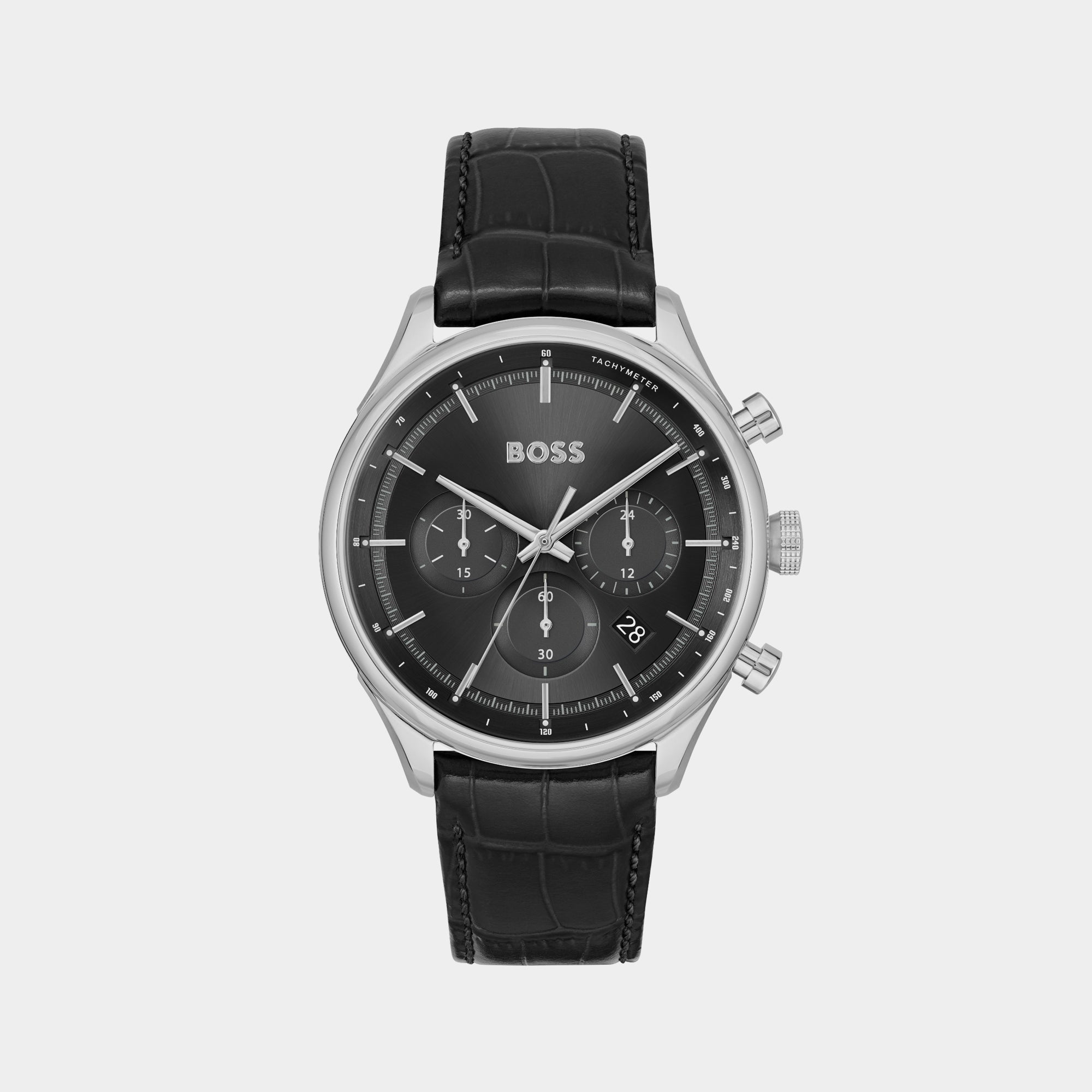 Boss Men s Chronograph Round Dial Quartz Black Leather Watch 1514049 Just In Time