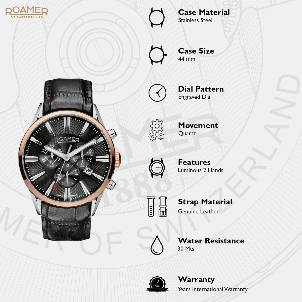 Superior Men Quartz Black Dial Analog Leather Watch 508837 41 75 05