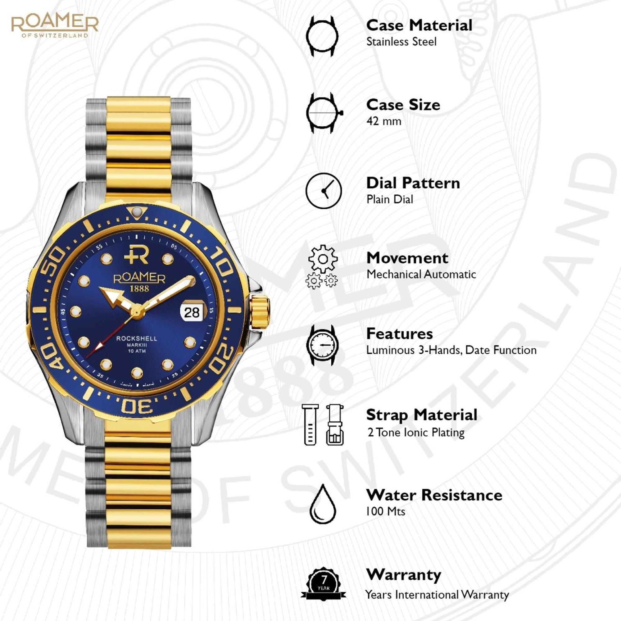 Rockshell Mark Iii Men Automatic Blue Dial Analog Stainless Steel Watch 220633 47 45 20