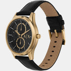 Men Quartz Black Dial Chronograph Leather Watch AX1869