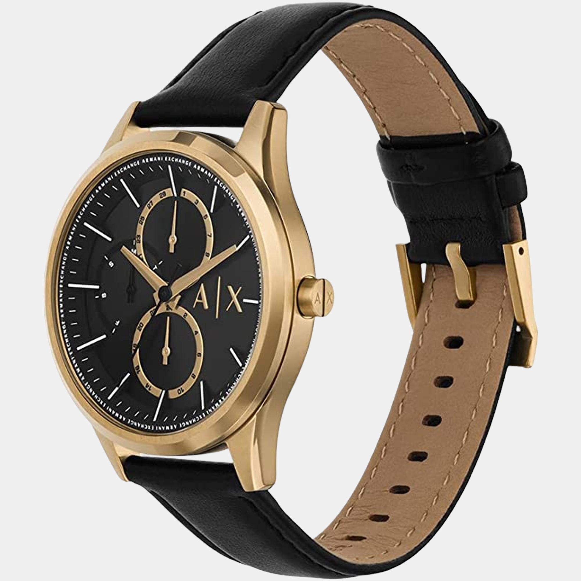 Men Quartz Black Dial Chronograph Leather Watch AX1869