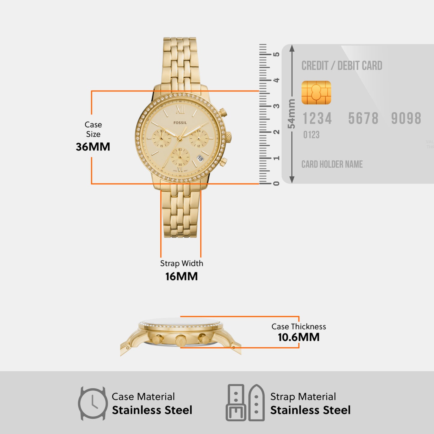 Female Gold Chronograph Stainless Steel Watch ES5219