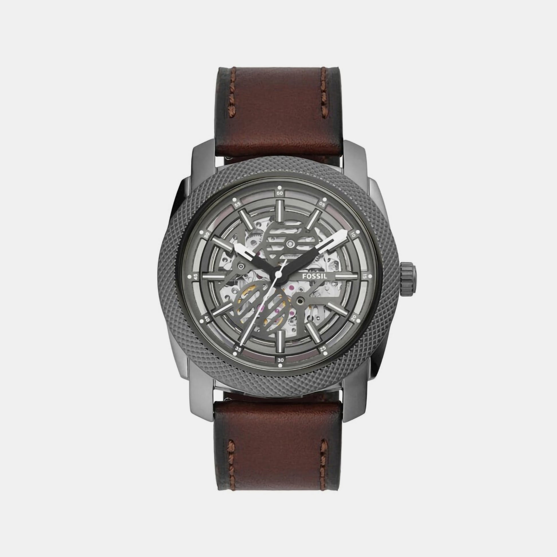 Fossil Machine Men Automatic Grey Dial Analog Leather Watch ME3254