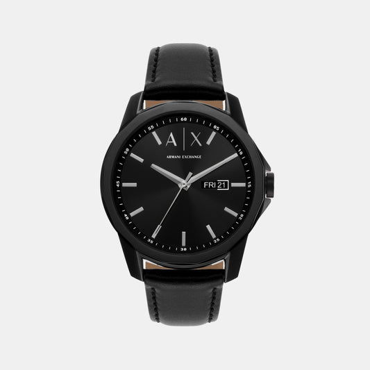 Male Black Analog Leather Watch AX7147SET