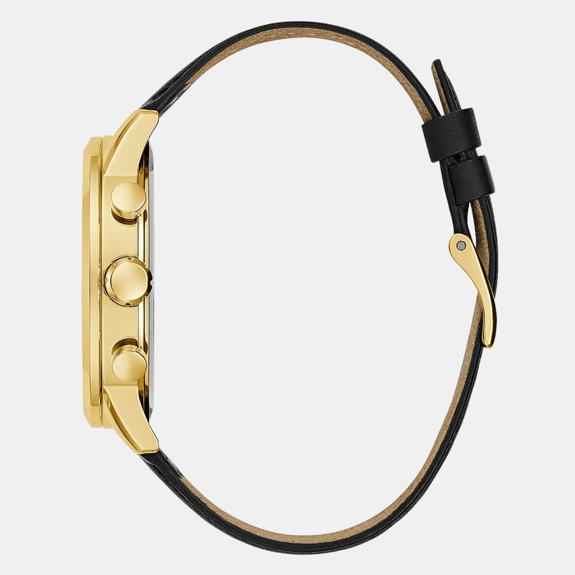 Men Quartz Black Dial Chronograph Leather Watch GW0581G2