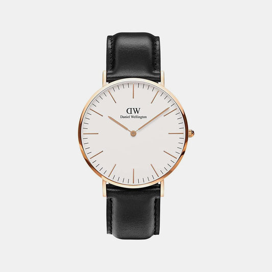 Classic Male White Analog Leather Watch DW00100007