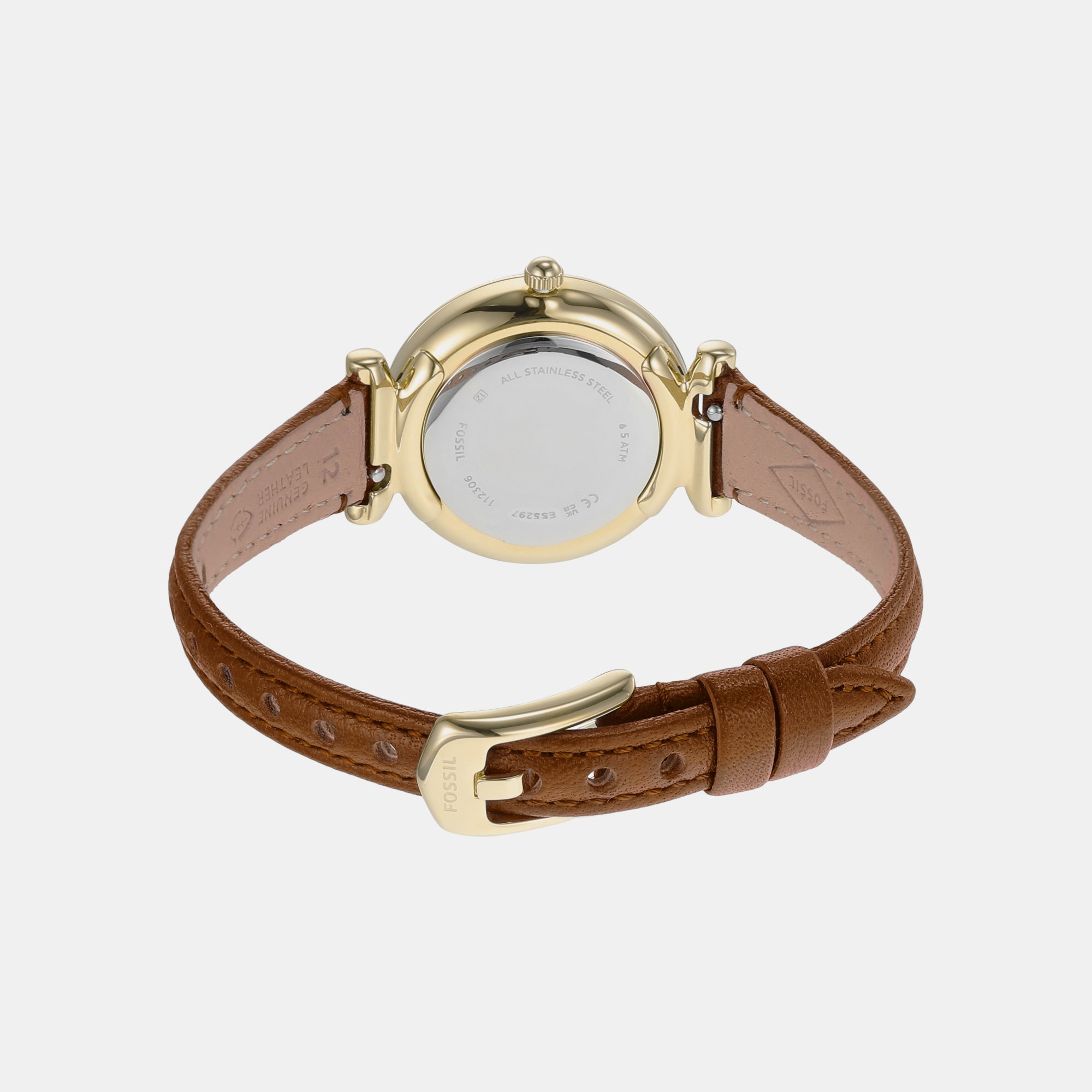 Female Carlie Three-Hand Medium Brown Leather Watch ES5297 – Just