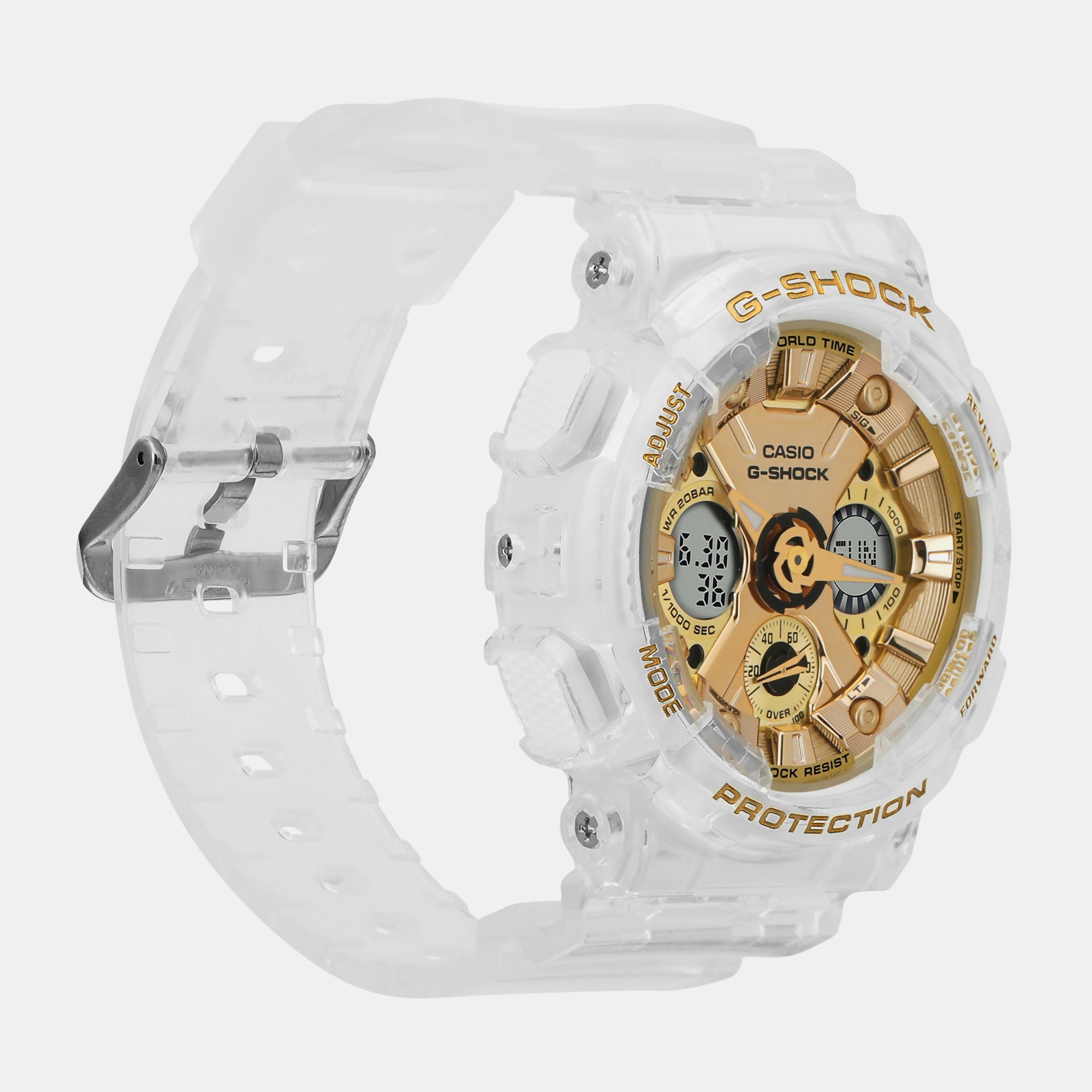 G shock white store and gold watch