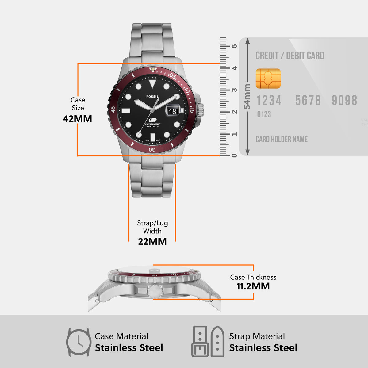 Fossil 42 mm Silver Quartz watch