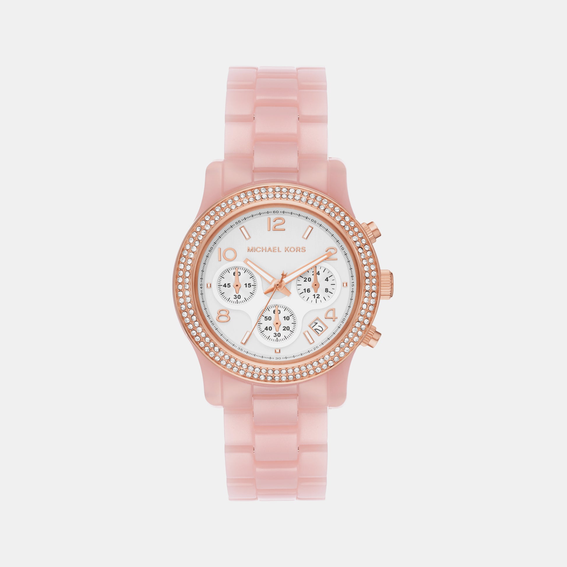 Runway Women Quartz Pink Dial Chronograph Acetate Watch MK7424