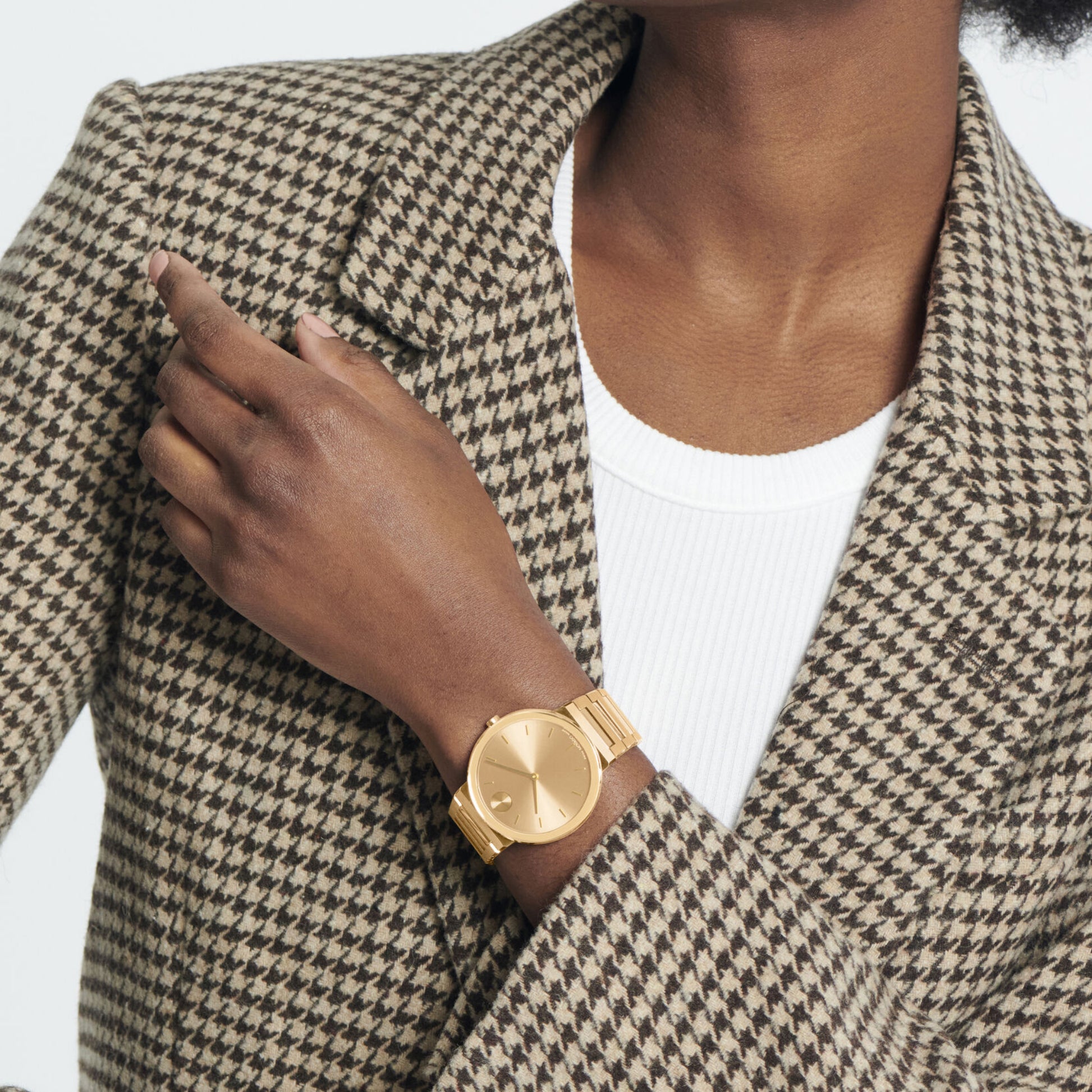 Movado Bold Men Quartz Gold Dial Analog Stainless Steel Watch