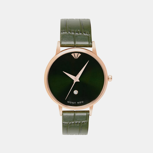 Male Green Analog Leather Watch G1034E-L3314