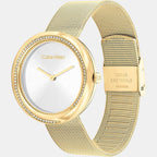 Twisted Bezel Women Quartz White Dial Analog Stainless Steel Watch 25200150