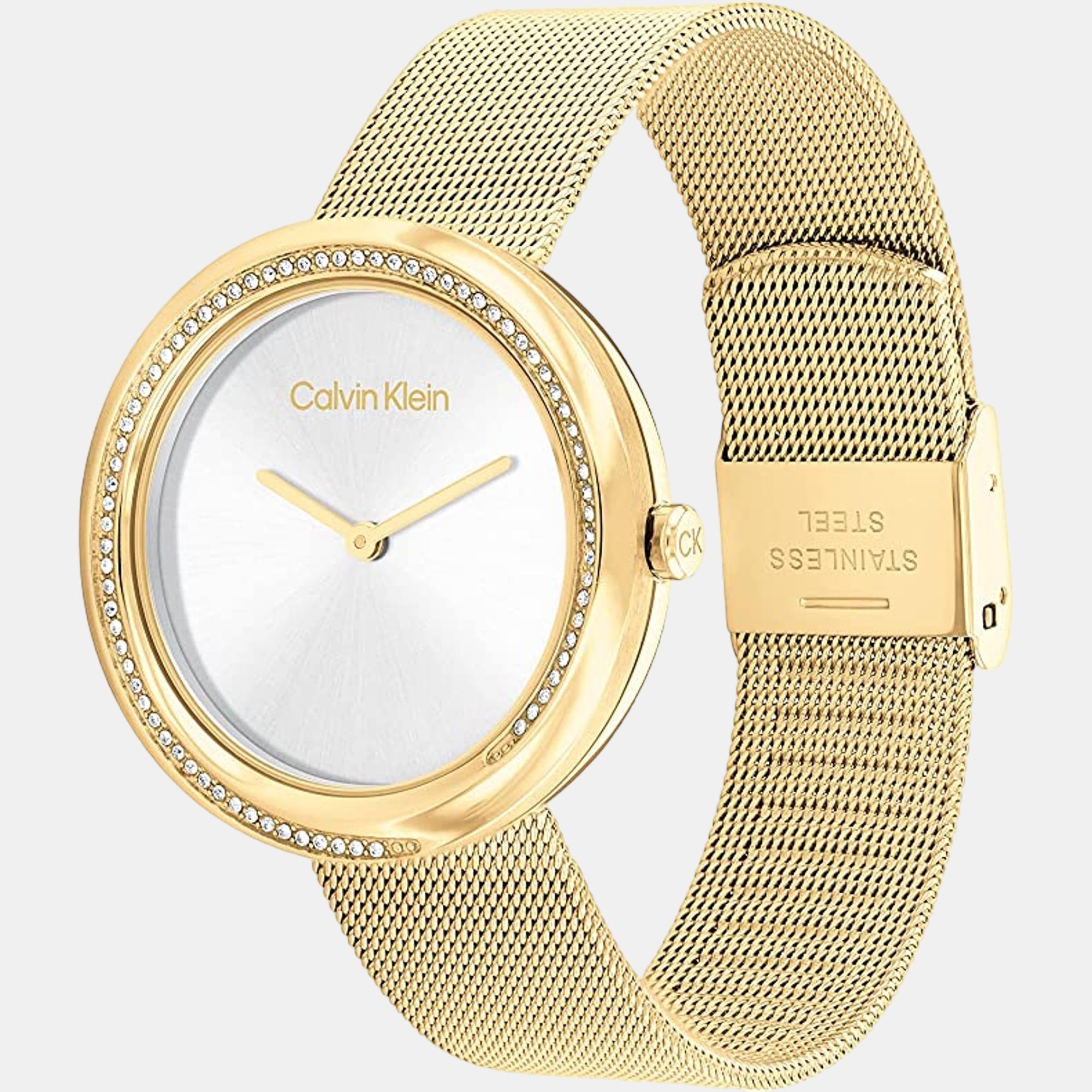 Twisted Bezel Women Quartz White Dial Analog Stainless Steel Watch 25200150