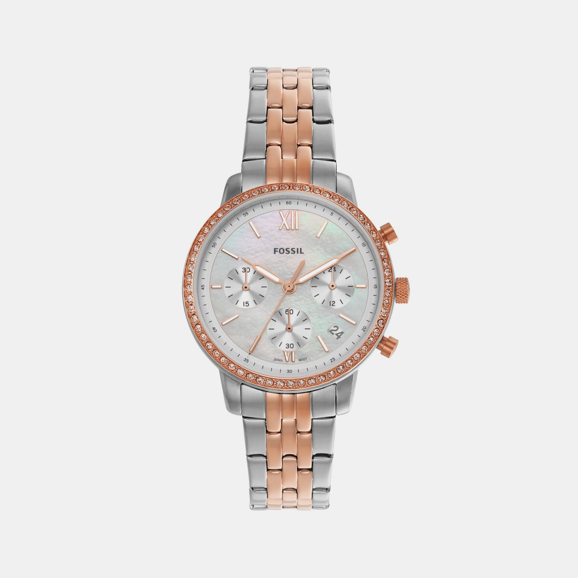 Fossil women s Chronograph Round Dial Quartz Two Tone Stainless Steel Watch ES5279 Just In Time