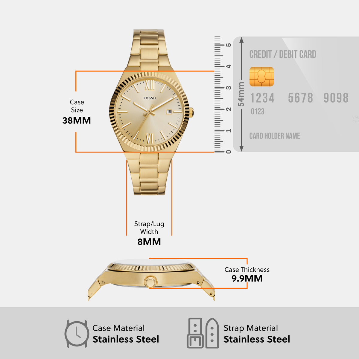 Fossil 38 mm Gold Quartz watch