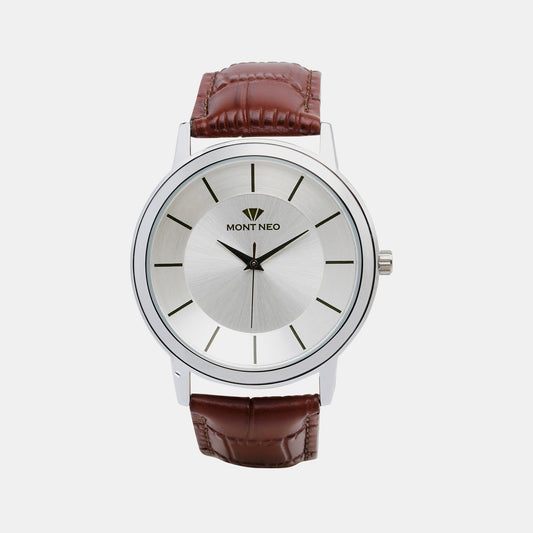 Elegant Silver Analog Male Leather Watch 8003T-L1103