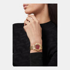 Men Quartz Red Dial Analog Stainless Steel Watch VE3D00622