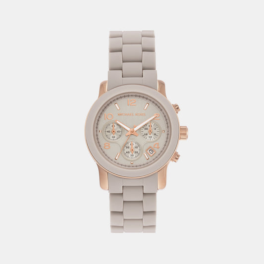 Female Runway Chronograph Rose Gold-Tone Stainless Steel and Wheat Silicone Watch MK7386