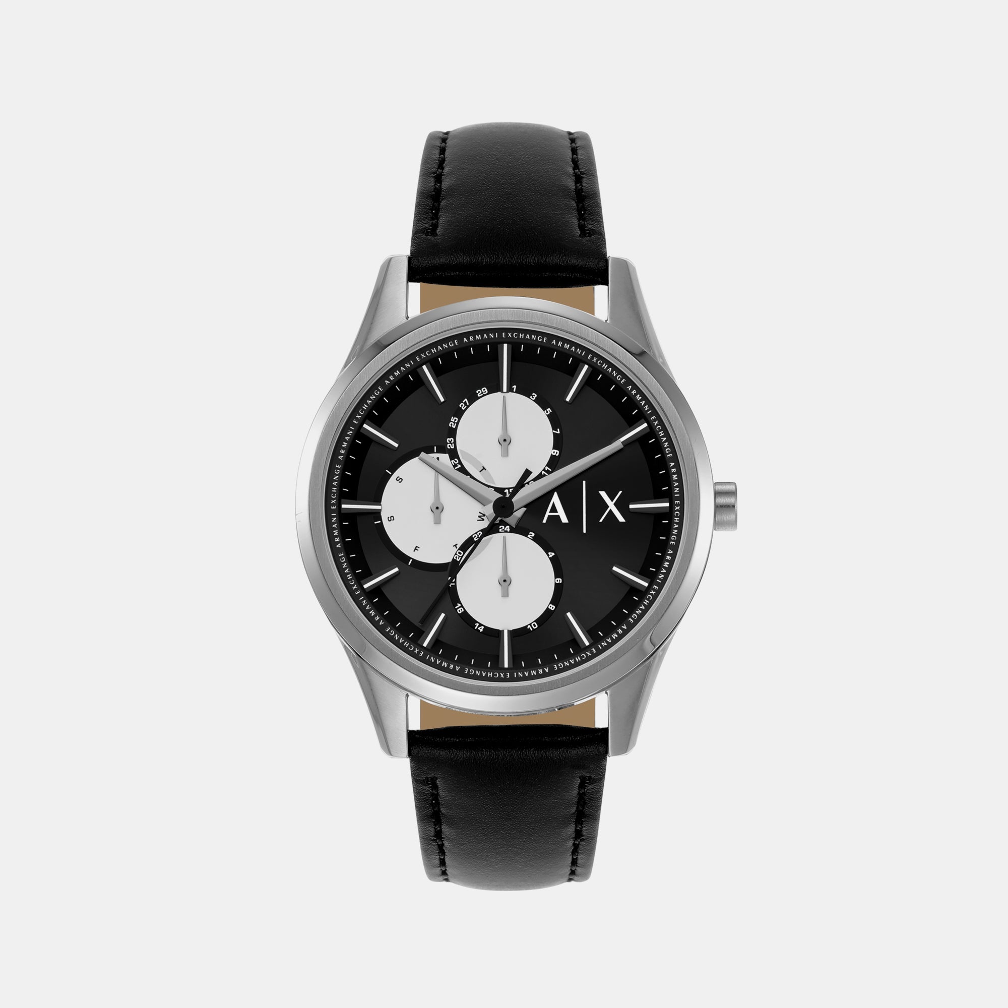 Male Multifunction Black Leather Watch AX1872 Just In Time