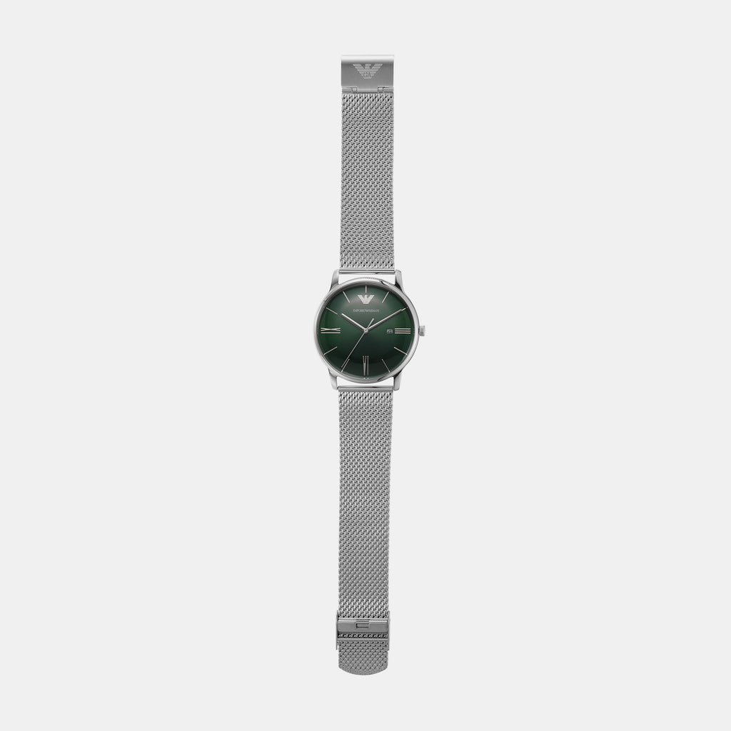 Minimalist Men Quartz Green Dial Analog Stainless Steel Watch AR11578