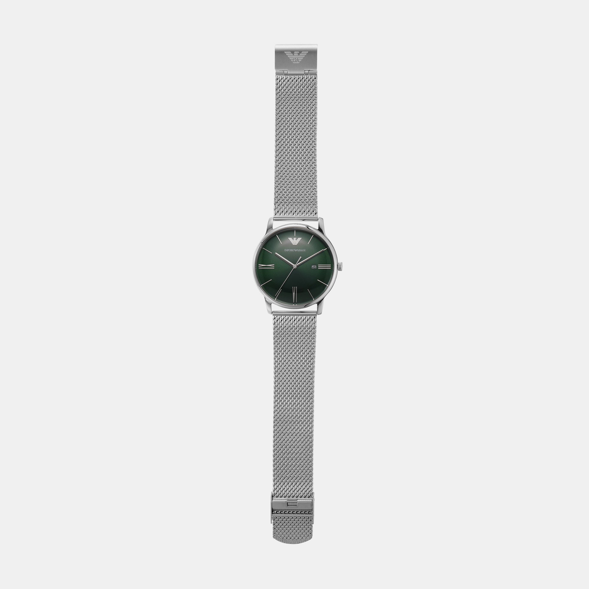 Minimalist Men Quartz Green Dial Analog Stainless Steel Watch AR11578