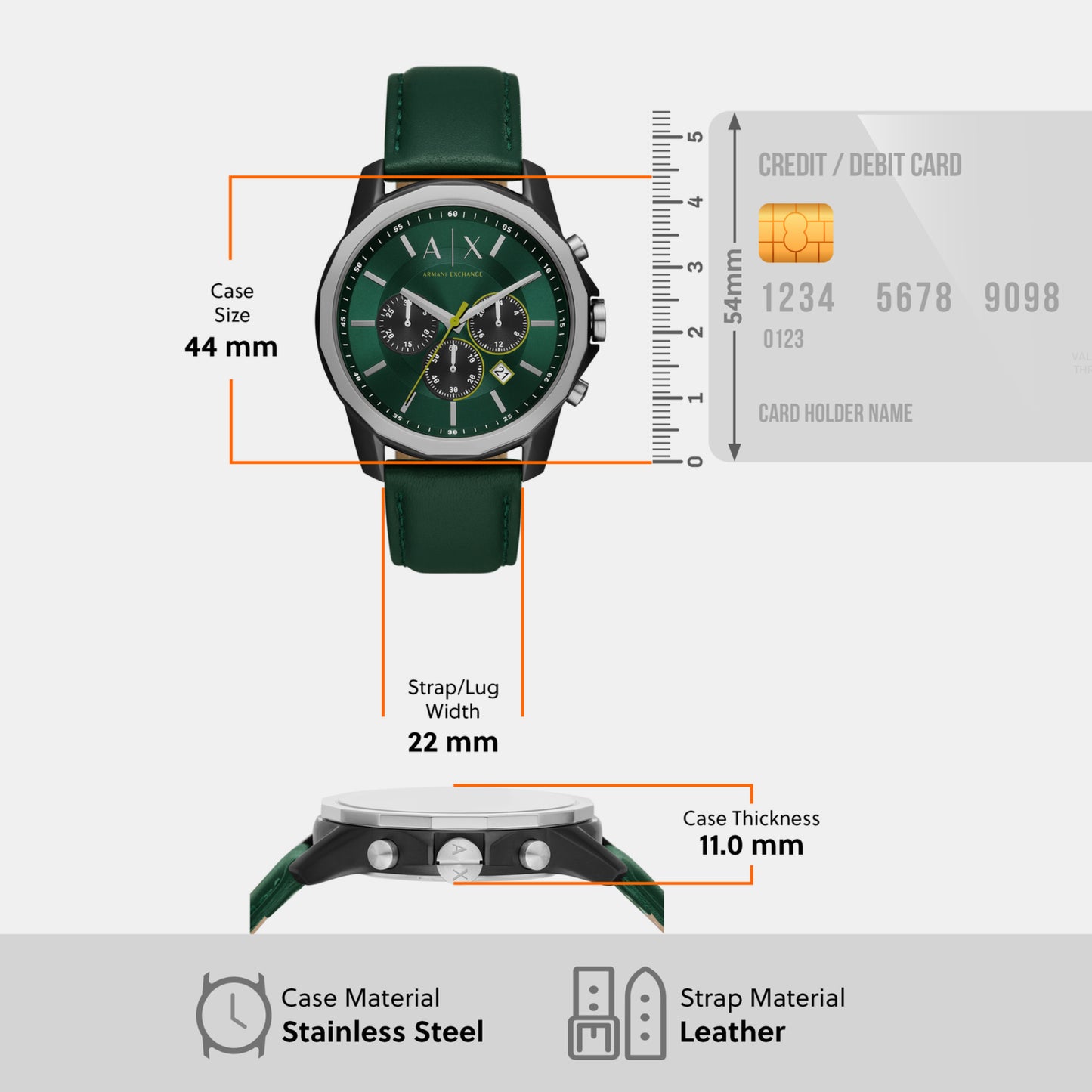 Automatic Time Green Just AX1741 Male In Leather – Chronograph Watch