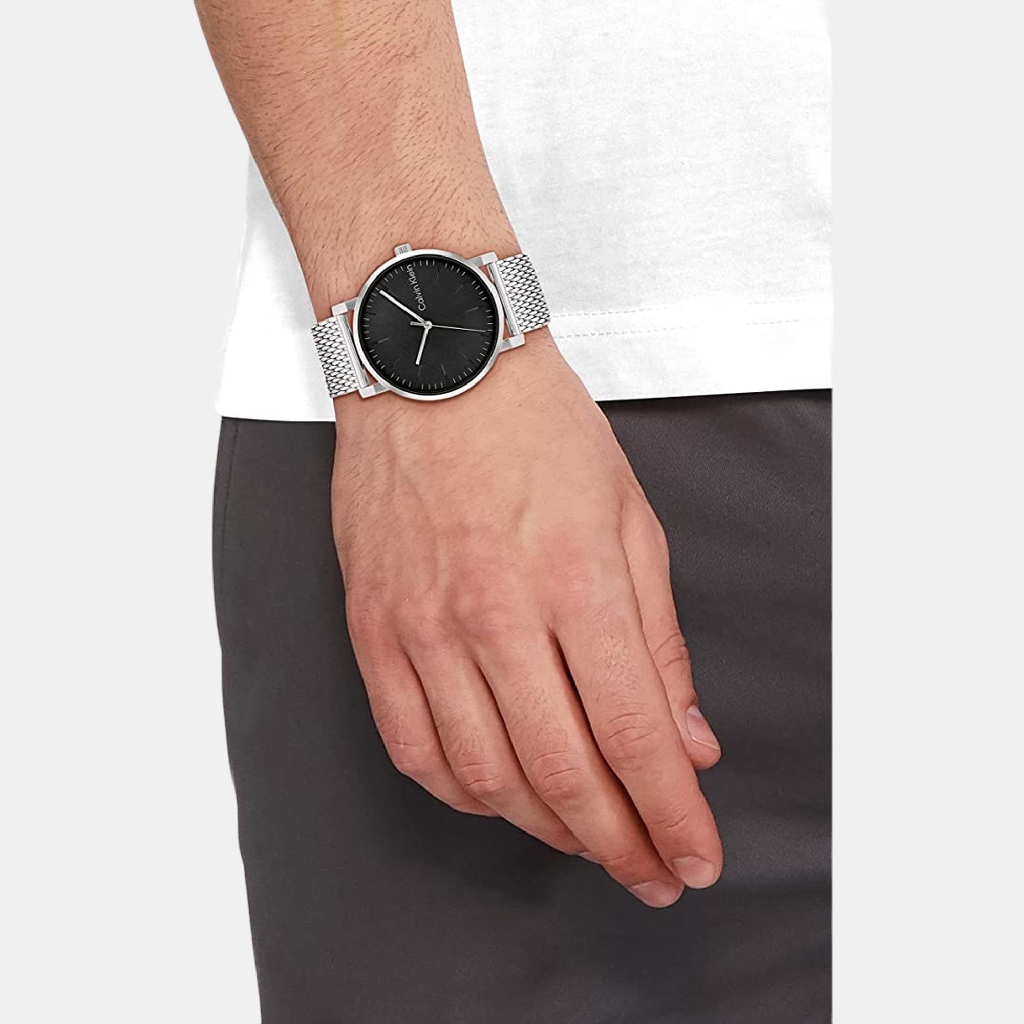 Ck Slate Men Quartz Black Dial Analog Stainless Steel Watch 25200260