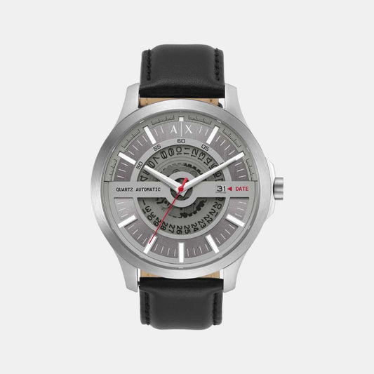 Unisex Grey Analog Leather Automatic Watch AX2445