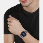 Vintage Unisex Quartz Black Dial Digital Stainless Steel Watch D182