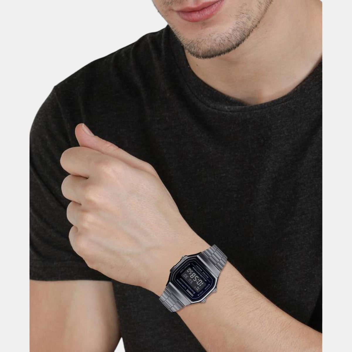 Vintage Unisex Quartz Black Dial Digital Stainless Steel Watch D182