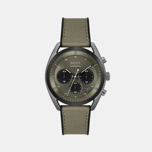 Top Male Green Chronograph Leather Watch 1514092