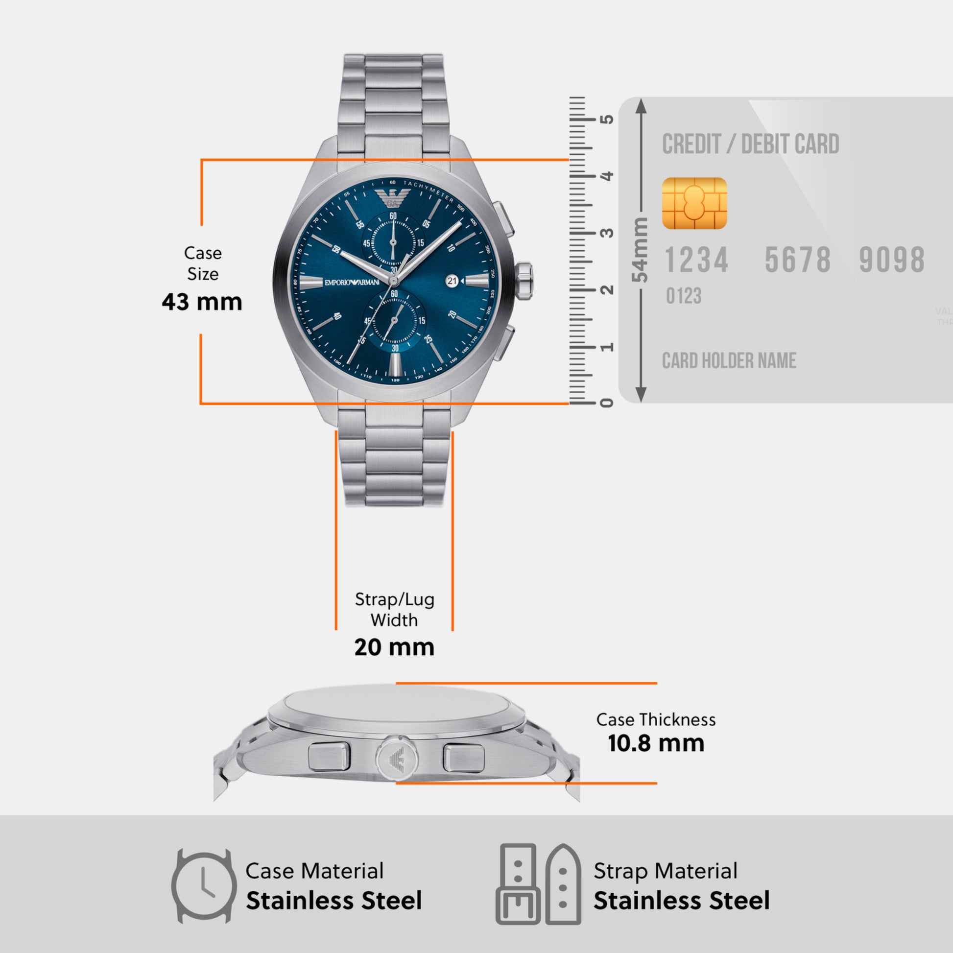 Male Blue Steel Watch Stainless AR11541 In Just Chronograph Time –