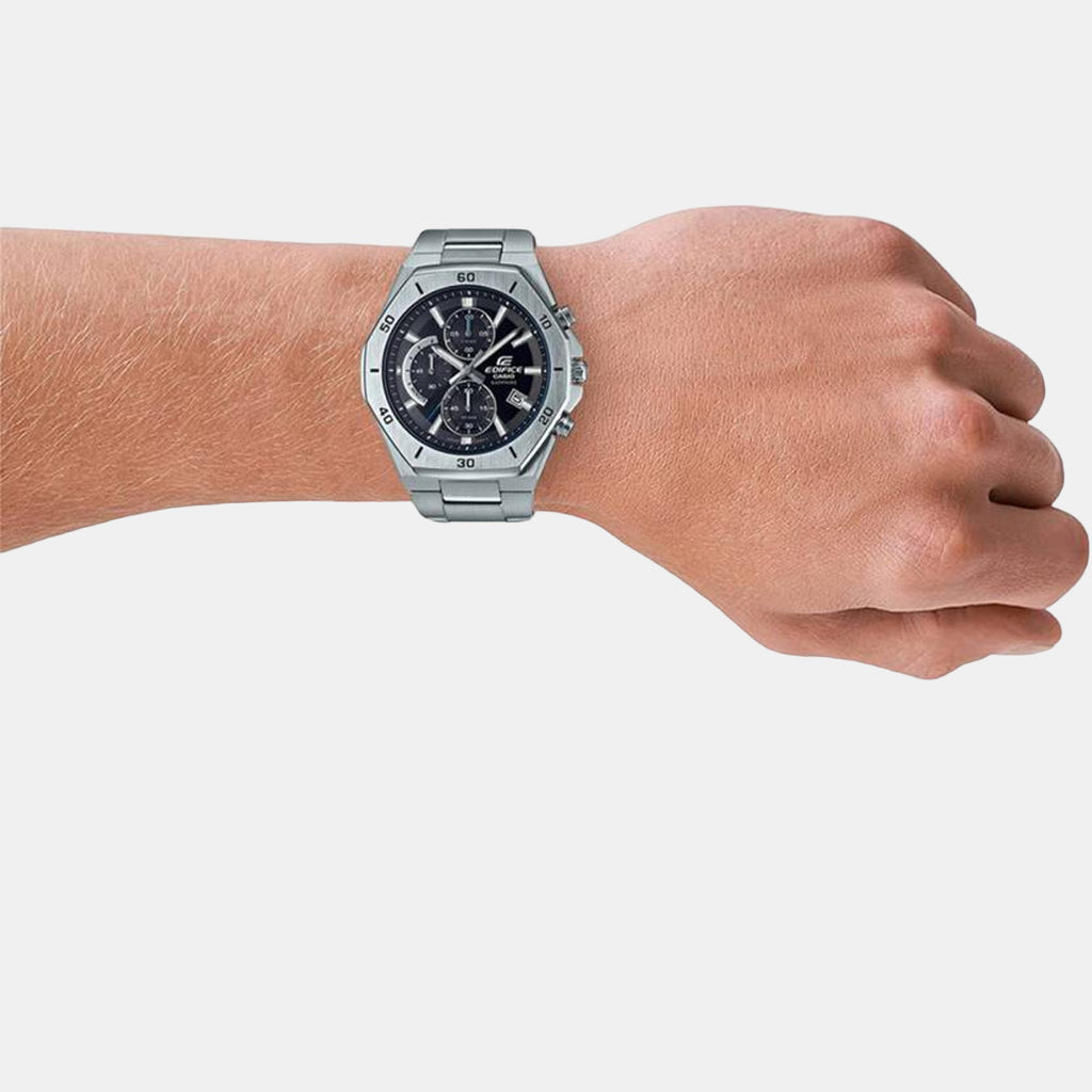 Edifice Men Quartz Black Dial Chronograph Stainless Steel Watch EX550