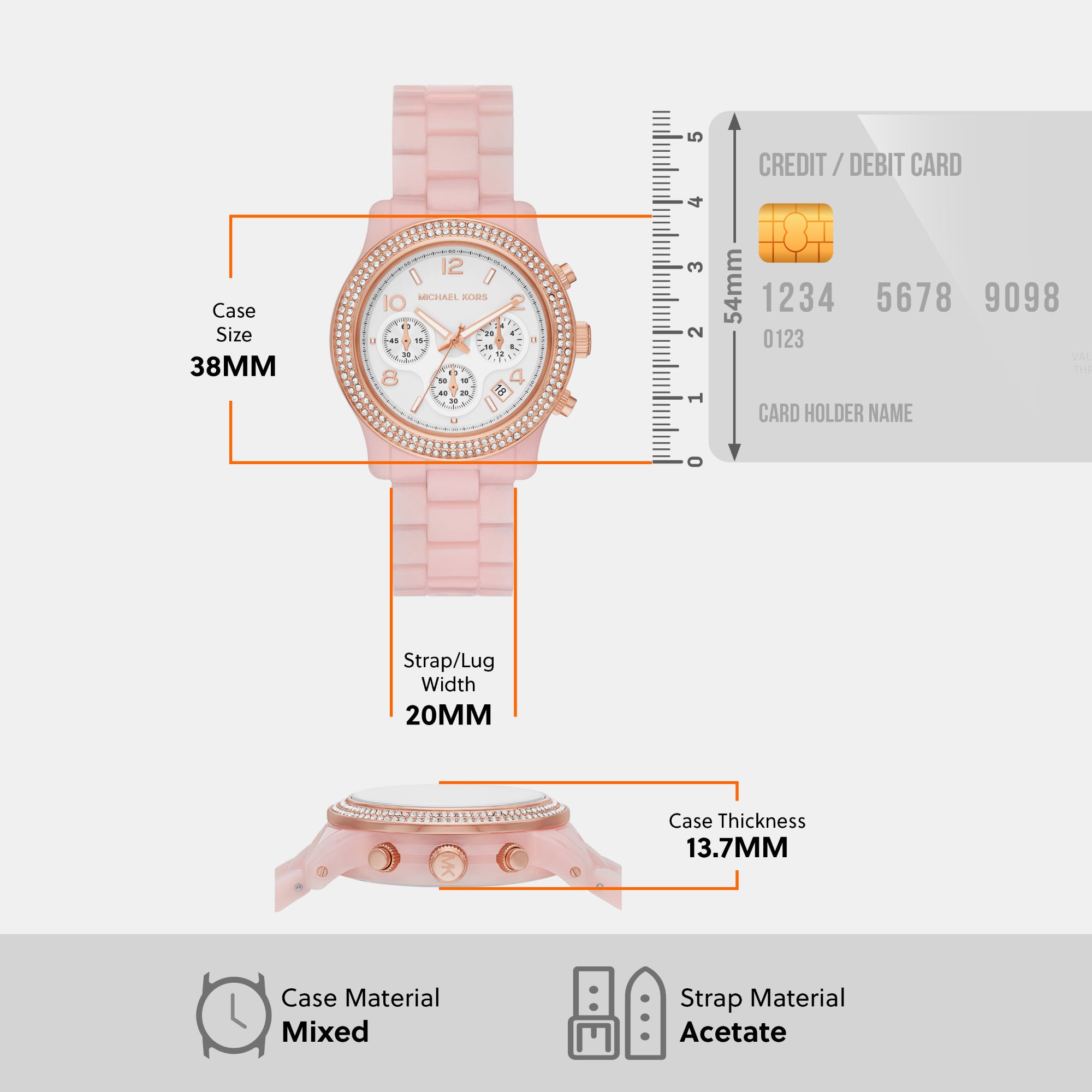 Female Runway Chronograph Blush Acetate Watch MK7424 – Just In Time