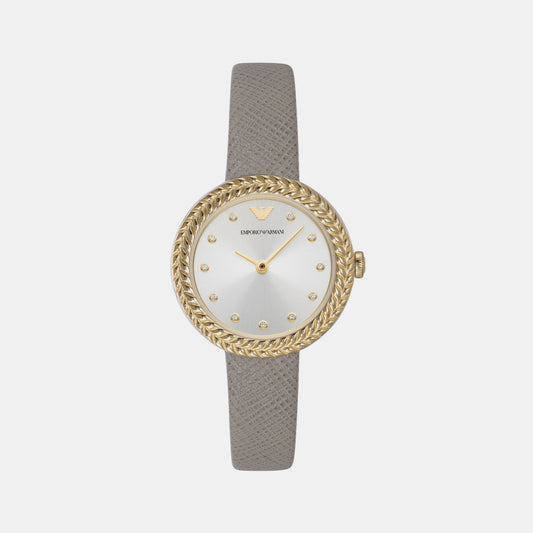 Female Silver Analog Leather Watch AR11533