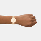 Minimalistic T-Bar Women Quartz Rose Gold Dial Chronograph Stainless Steel Watch 25200319