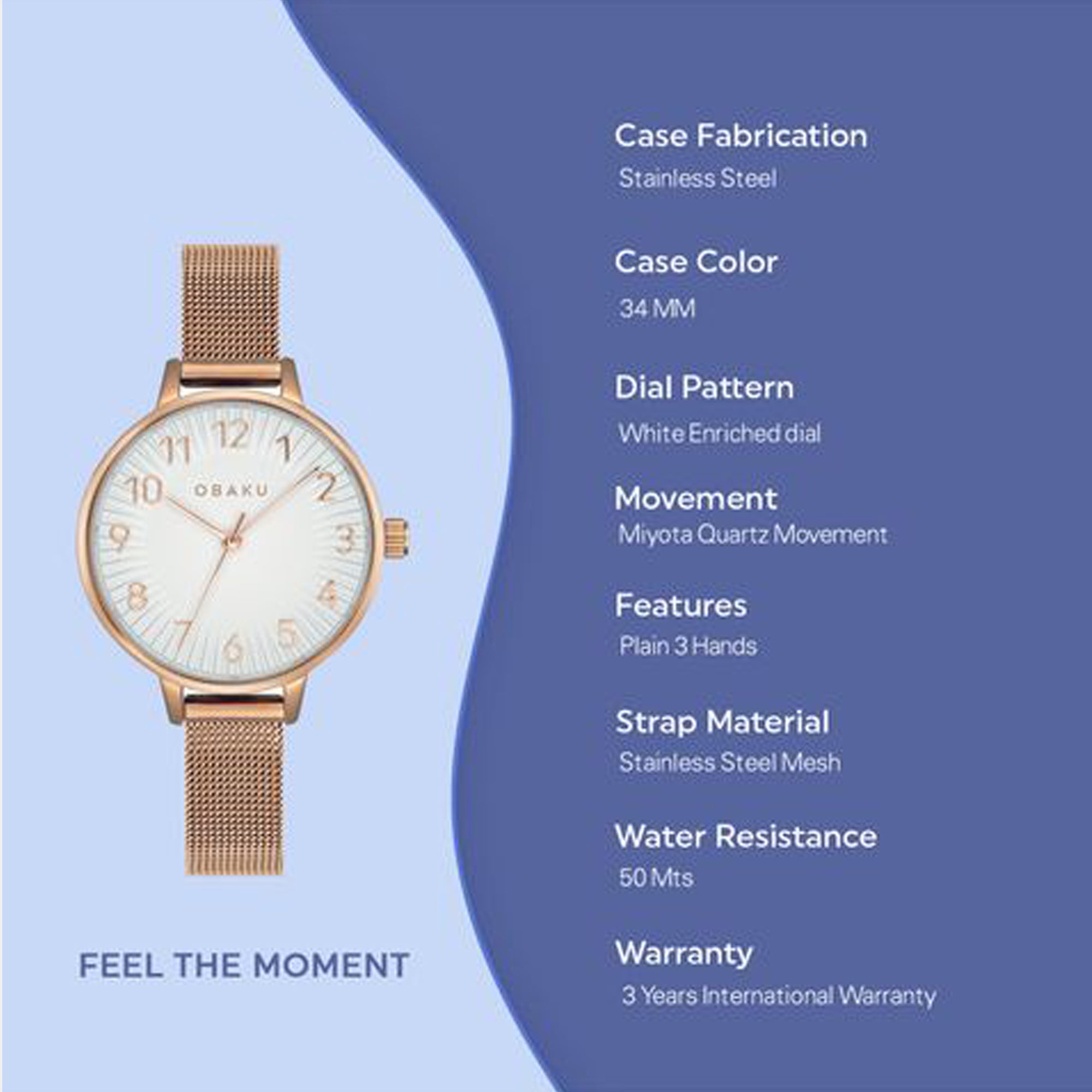 Obaku Stainless Steel Round watch