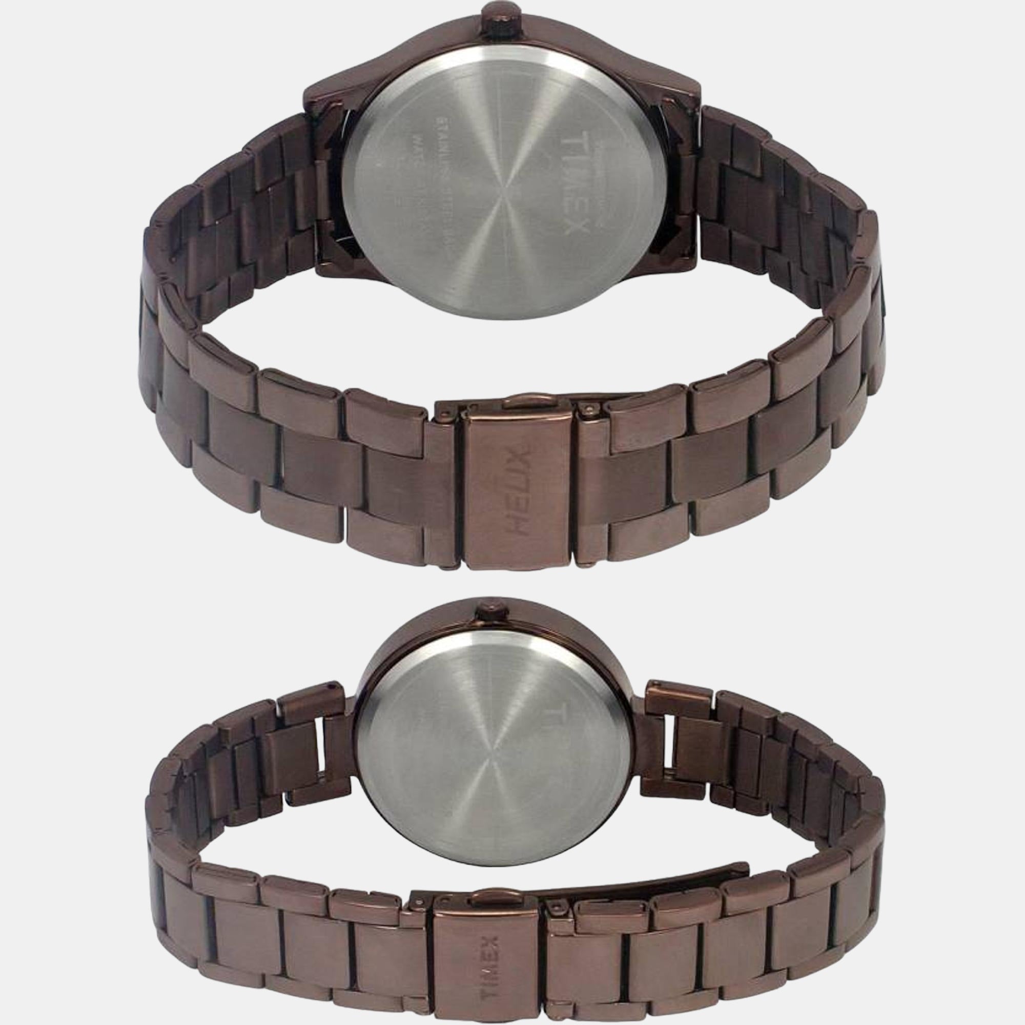Fashion Couple Quartz Brown Dial Analog Stainless Steel Watch TW00PR295