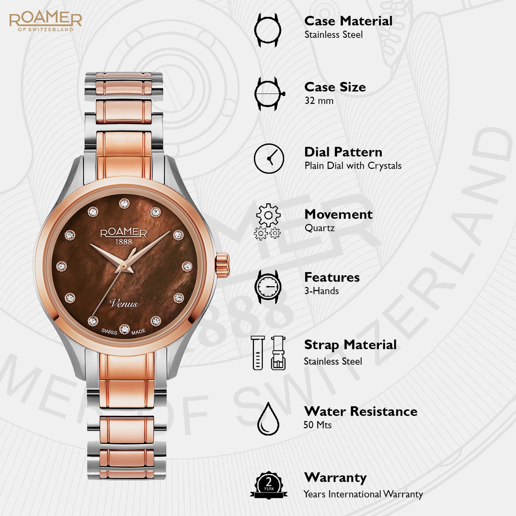 Venus Women Quartz Mother Of Pearl Dial Analog Stainless Steel Watch 600847 47 69 60