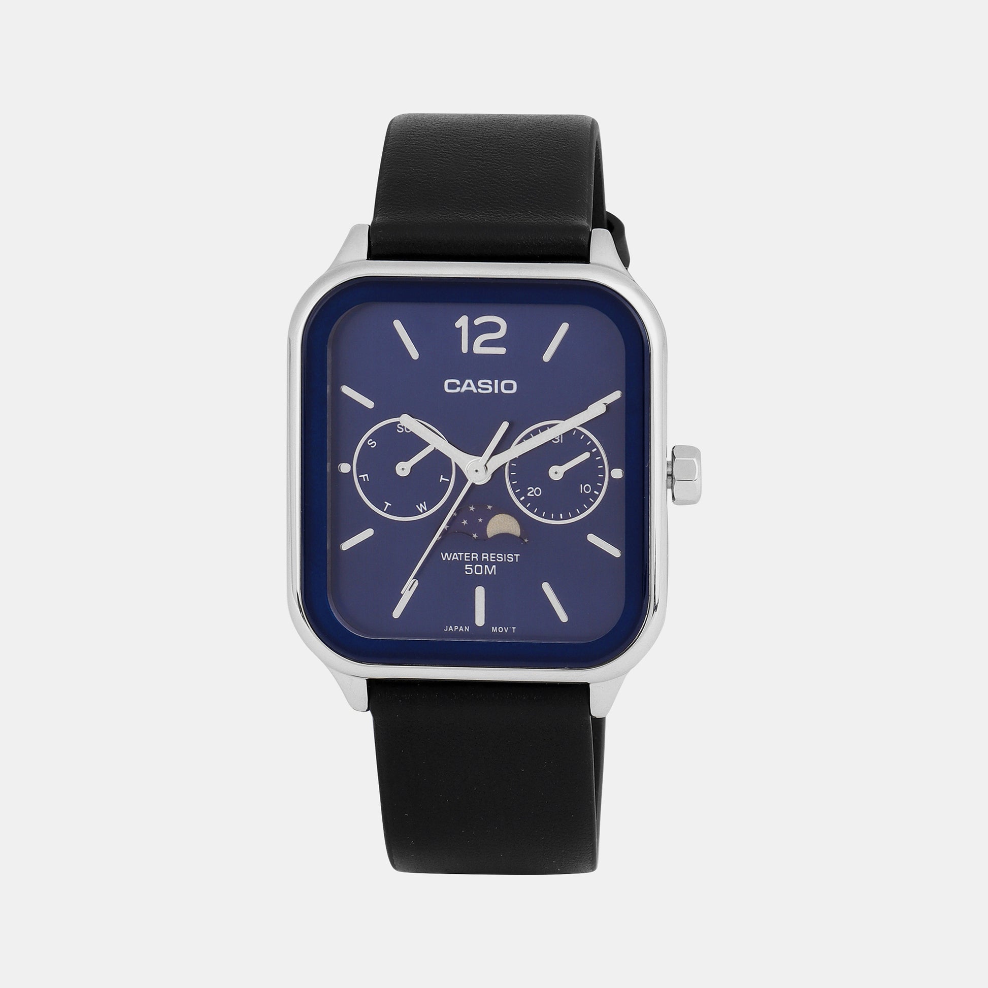 Casio Enticer Men Quartz Blue Dial Chronograph Leather Watch A2185