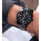 Crescent Men Quartz Black Dial Analog Stainless Steel Watch GW0574G3